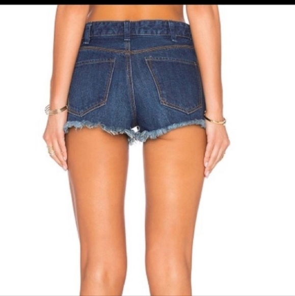Free People Short Distressed Dark Wash Shorts - Picture 2 of 5